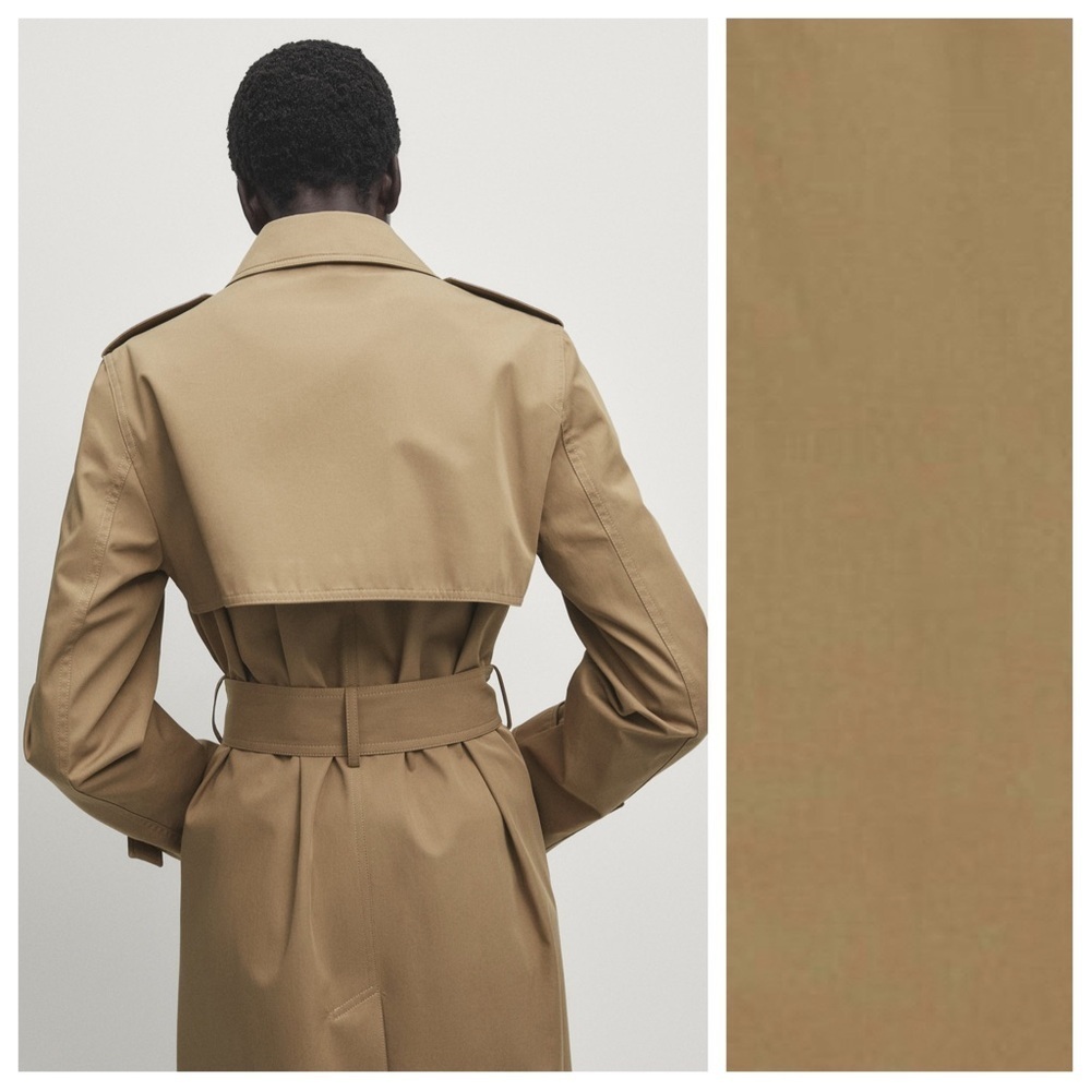 NWT. Massimo Dutti Tan 100% Cotton Long Trench Coat with Belt. Size XS. - Picture 5 of 14